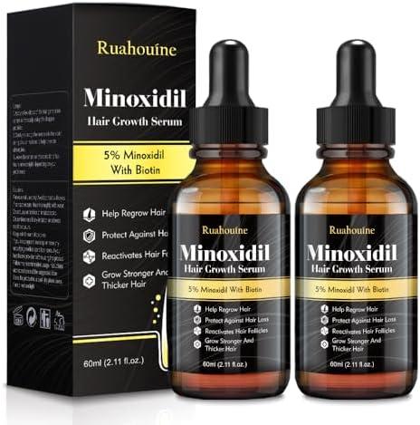 2-Pack 5% Minoxidil Hair Growth Serum, Hair Regrowth Treatment for Men and Women, Strengthens and Thickens Hair for Fuller, Longer Results, Beard and Facial Hair Enhancer