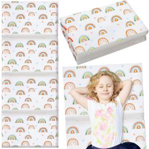 Shellwei Vinyl Nap Mat for Kids Preschool Daycare 52 x 20 x 1'' Kids Sleeping Folding Rest Mat for Toddler Boys Girls Baby Classroom Home Travel(Rainbow)