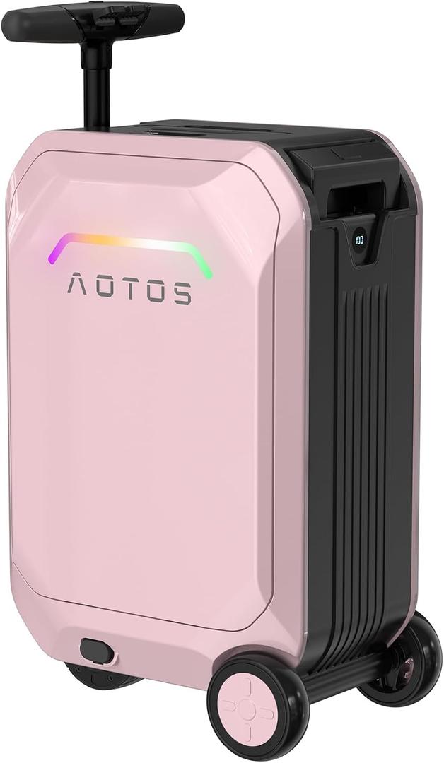 AOTOS Smart Rideable Luggage-Roller Carry-on Luggage 22x14x9-TSA, Airline-Approved 22'' Hardshell, Zipperless Travel Suitcase with Rolling Wheels App Control - Cabin Suitcase for Airport Travel, small