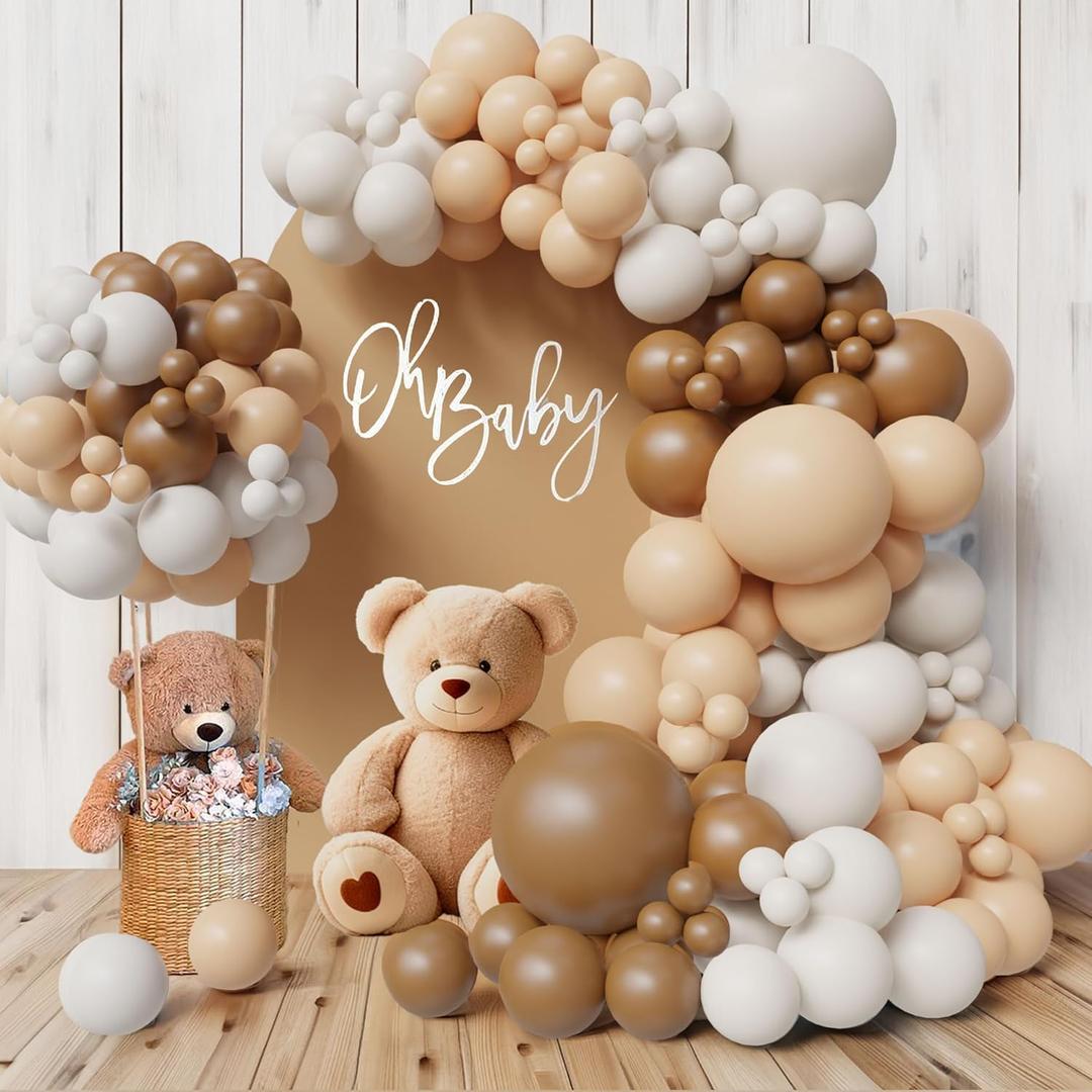 Neutral Balloon Garland Kit Boho Gender Reveal Balloons Arch Brown Nude Tan Coffee Beige Cream Matte White Dark Light Latex Globos Different Sizes Bear Baby Shower Safari Decoration For Boy Girl