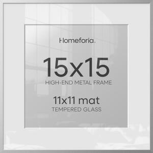 Homeforia 15x15 Silver Picture Frame, High-End Metal, 11x11 Mat, Glass