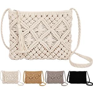 Peicees Crossbody Bag Purse For Women Bohemian Shoulder Bag Woven Crochet Purse For Summer Beach Travel Clutch Handbag