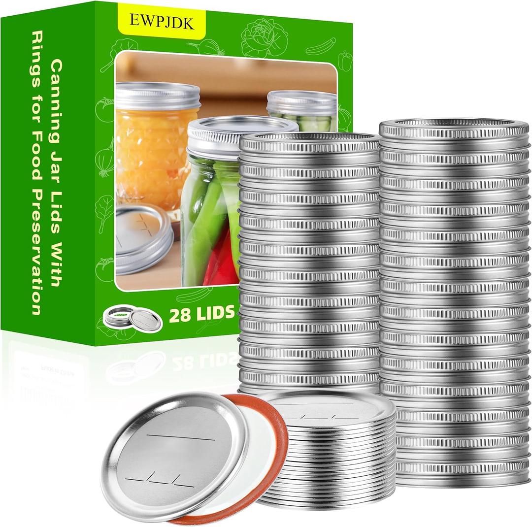 56PCS Canning Lids with Rings For Mason Regular Mouth, Jars Lids With Rings/Bands Mason Jars For Canning Food Fruits DIY Food Grade Material(70mm, 28Lids + 28Rings for Regular Mouth Jar)