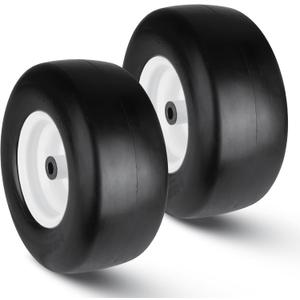13x6.50-6 Flat Free Lawn Mower Tires, 3/4" Bore ID for Residential and Commercial, 13x6.5-6 Solid Rubber Zero Turn Riding Mower Front Tire and Wheel, 4"-7.1" Centered Hub (2 Pack)