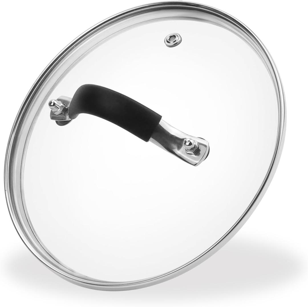 7 Inch Tempered Glass Lid, Steam Vented Cookware Cover, Dishwasher & Oven Safe up to 400F, Universal Replacement for Pans & Skillets, 304 Stainless Steel Rim with Arc Handle