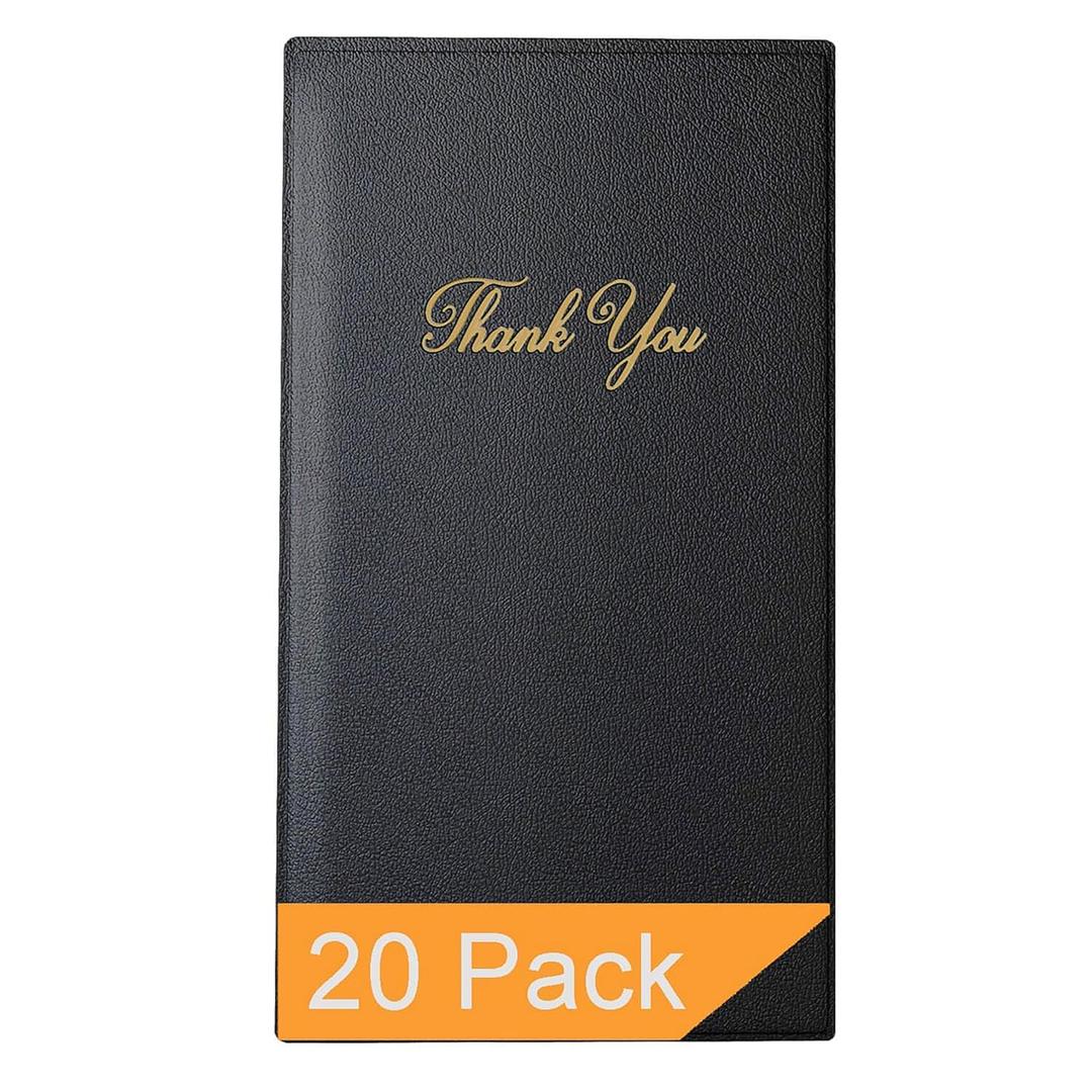 Gold Lion Gear Restaurant Check Presenters - Guest Check Card Holder with Gold Thank You Imprint - 5.5" x 10" Black 20 Pack, Standard Server Book - Waitress Book