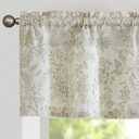 Vangao Farmhouse Linen Valance Curtain for Kitchen Floral Rustic Light Filtering Rod Pocket Window Topper Treatment 16 Inch Green on Beige