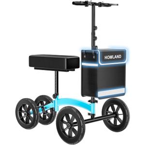 HOMLAND Knee Scooter Walker for Adults Foot Injuries Ankle Surgery, Foldable Steerable Leg Scooters with Dual Handbrake, Height Adjustable Handle & Knee Pad, Removable Storage Bag, 300 lbs Capacity