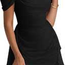 KUTUMAI Women Sexy Bodycon Mini Dress Ruffle Mesh Ruched Short Homecoming Party Club Dresses S Bla