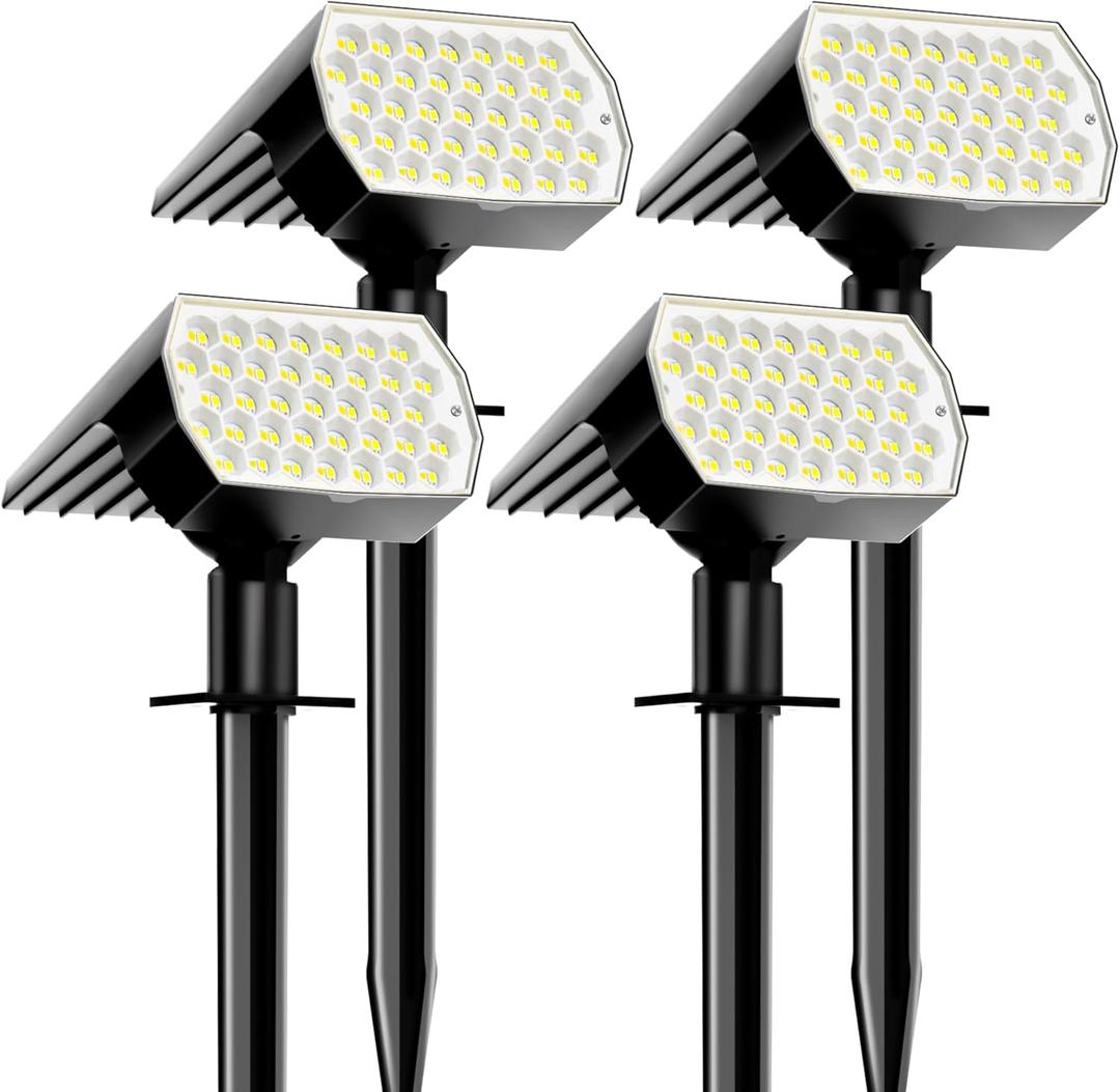 Solar Spot Lights Outdoor - 74 LED 3 Lighting Modes 2-in-1 Solar Landscape Spotlights, IP65 Waterproof Outdoor Solar Lights for Yard Garden Pathway Outside Landscape - 4PK (3000/4000/6000K)