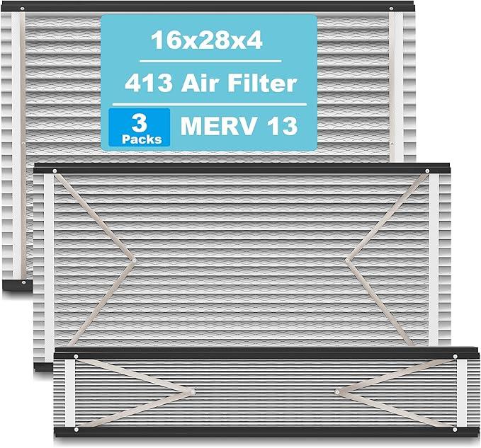 (3-Pack) 413 Replacement Filter Compatible with April-Aire Whole House Air Purifier 4400, 3413, 2416, 2413, 1610, 1413 MERV 10, Actual Size: 16.75" x 27.75" x 4", Nominal Size: 16''x28''x4''