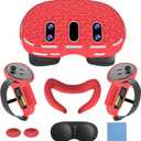 Cover Set for Quest 3:VR Accessories for Meta Quest 3,Includes Front Shell Cover,Face Cover,Internal Lens Cover and Controller Covers (Red)