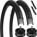 26" Bike Tire, 2 Pack 26x2.10 Mountain Bike Tires with Schrader Valve, 26x2.10 Bike Tire and Tube with 2 Tire Levers, Folding Off Road Bike Tire for 26 x 1.95/2.0/2.1/2.125 Bicycle Tires and Tubes
