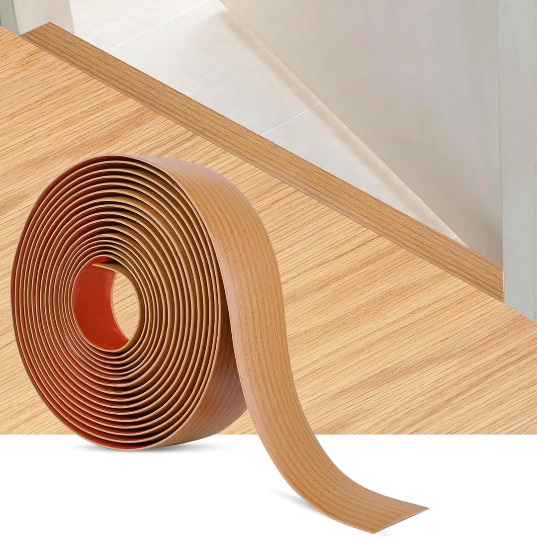 20 Ft Floor Transition Strip Self Adhesive Flooring Transitions Vinyl Floor Cover Strips Floor Bar Flat Divider Strip Laminate Floor Joining Trim Strip Wood Grain Design (5cm, Light Brown)