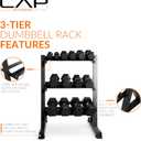 CAP 280 LB, 550 LB, 1200 LB Dumbbell Set with Horizontal 2-3 Tier Rack, Rubber Hex Free Weights, Home Gym Weight Set for Strength Training