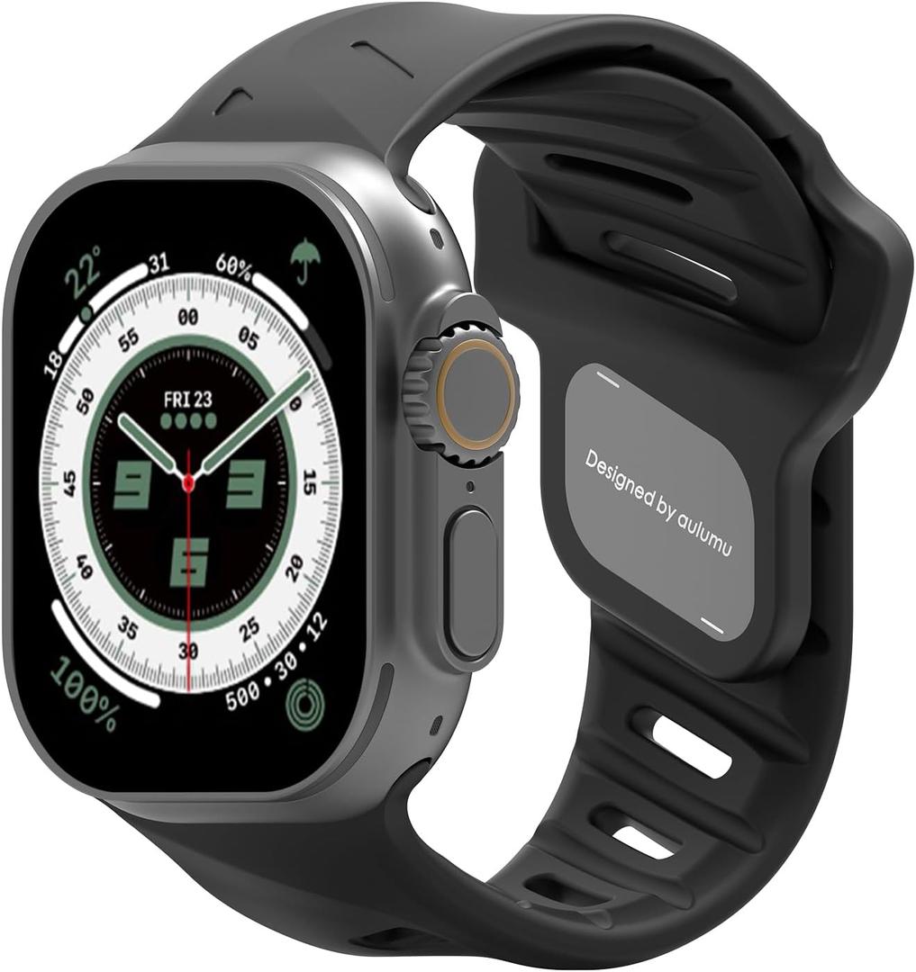 Aulumu A02 Compatible with Apple Watch Ultra/Ultra 2 Band - 49mm for Men, Sport Bands for iWatch 46mm(Series 10),45mm(9/8/7),44mm(SE2/SE/6/5/4),42mm(3/2/1) (Black)