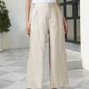 Women's 100% Linen Wide Leg Pants Summer Casual Cropped Palazzo Beach Pants Outfits 2025 Trendy (Beige)