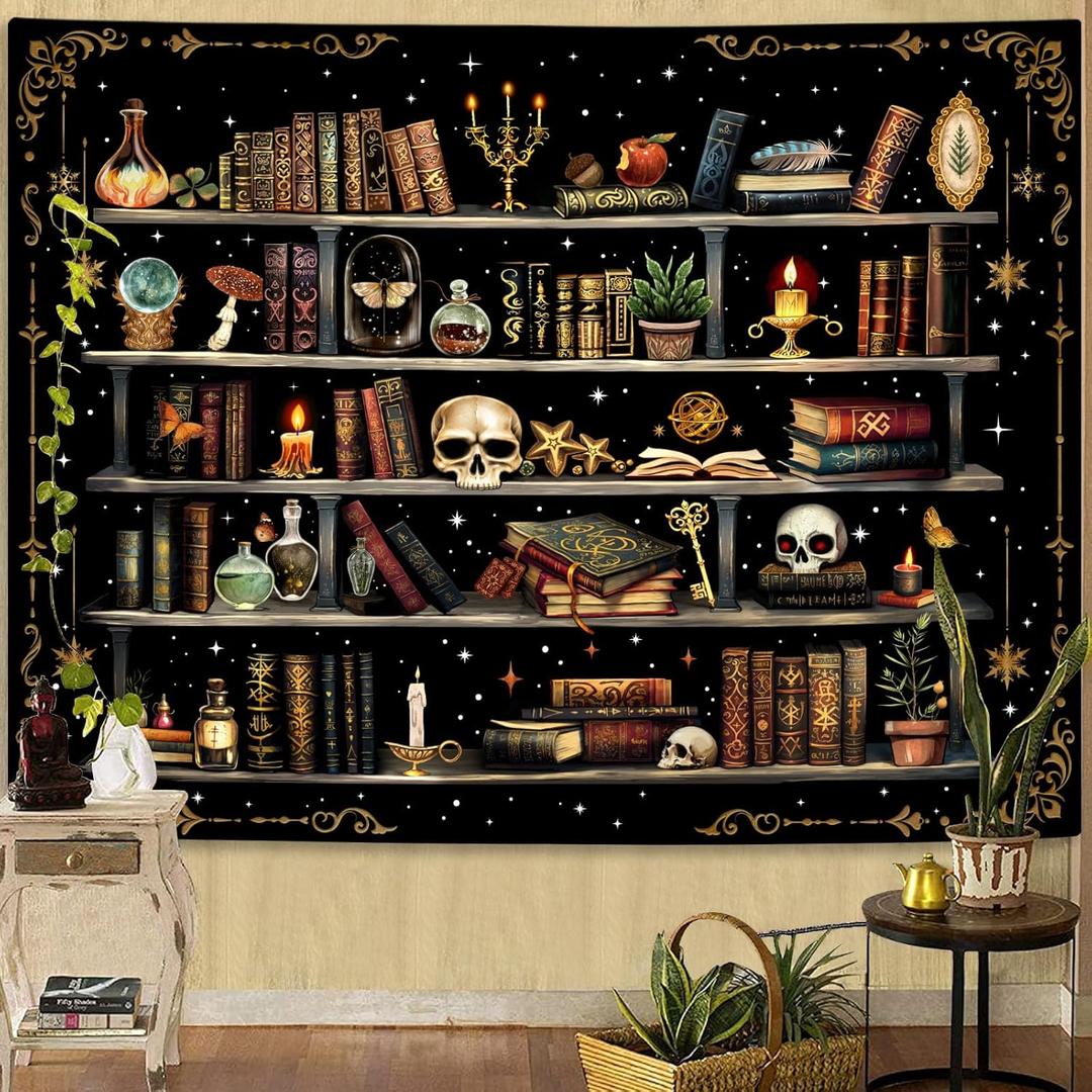 Spenlife Magic Bookshelf Tapestry Wall Hanging Vintage Library Wall HangingTapestry, Old Books on Shelf Classical Study Room Student Study College Dorm Bedroom Living Room 6080 Inches (Sand Beige)