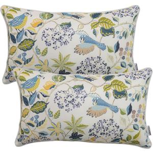 Pack of 2 Patio Lumbar Pillows, 12"x20" Fade Resistant Outdoor Waterproof Lumbar Pillow with Inners, Decorative Garden Lumbar Cushions for Home Patio Terrace Sofa Use (Lucky Bird)