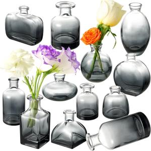 Bud Vases Set of 12, Black Clear Glass Bud Vases, Small Vases for Centerpiece Modern Flower Vases in Bulk, Mini Glass Vase for Wedding Centerpieces, Party Table Decor, Home Dco