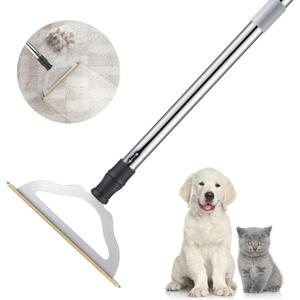 47“ Adjustable Long Handle Carpet Rake Pet Hair Remover, Reusable Large Metal Lint Remover Brush for Embedded Fur Removal from Low Pile Rugs Stairs, Carpet Brush Scraper Dog Cat Hair Remover Broom