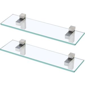 KES Glass Shelf for Bathroom, Floating Tempered Glass Bathroom Wall Shelf Rectangle 16 Inch Brushed Nickel Bracket, 2 Pack, BGS3201S40-2-P2