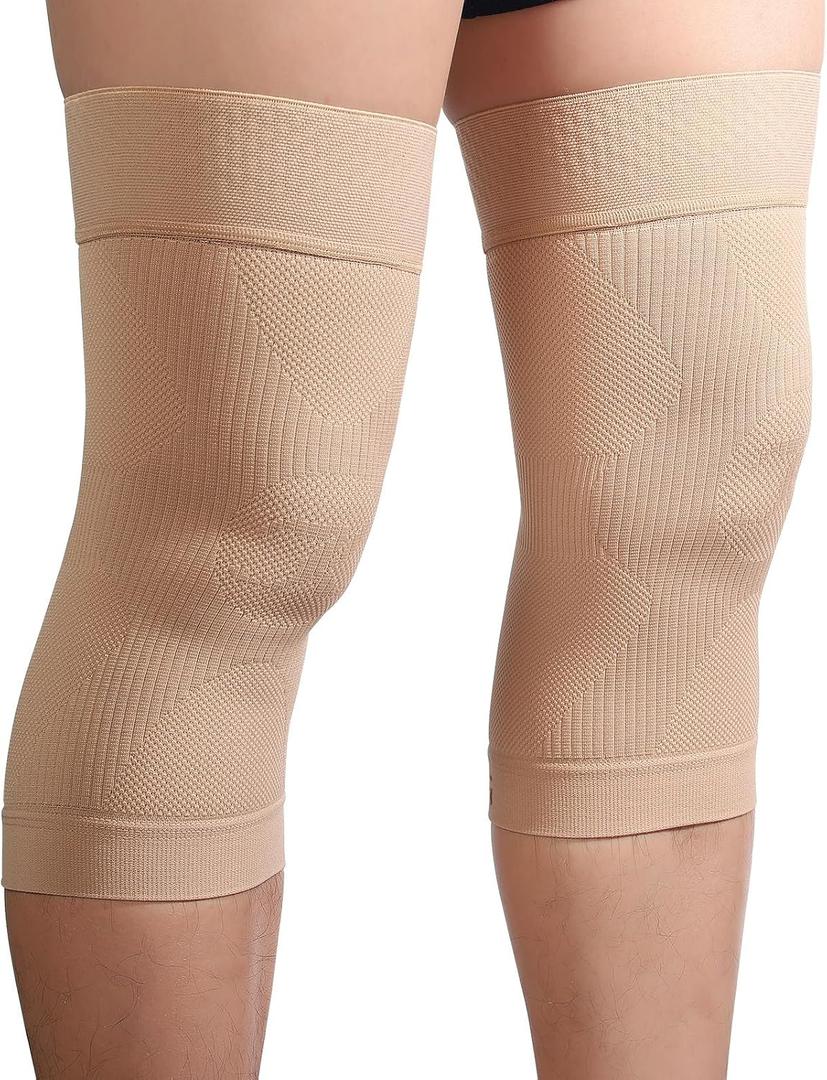 KEKING Orthopedic Brace for Tendinitis, Arthritis, ACL, MCL, Injury Recovery, Meniscus Tear, Knee Pain, Aching Knees, Patellar Tendonitis and Arthritis, Knee Compression Sleeves 2 Pack, Beige XL