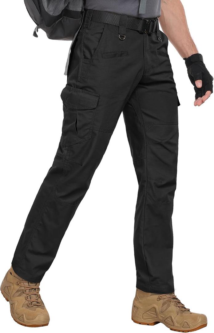 Zoofly Work Pants for Men with Pockets Water Resistant Mens Cargo Pants Elastic Waist Fishing Hiking Pants Ripstop Black 42W*32L