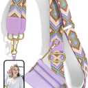 Nipichsha Crossbody Phone Strap with Wallet, Clip and Go Strap for Phone with Wallet, Adjustable Crossbody Cell Belt with Zippered Pouch, Neck Shoulder Cell Lanyard for Women, Purple Geometry