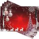Merry Christmas Red Deer Placemats Set of 4 - Washable 12x18 Inch PVC Indoor Non-Slip Table Mats for Dining Room Decor