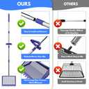 Chicken Poop Scooper & Rake 2-in-1,304 Stainless Steel Shovel Head, Chicken Litter Scoop with Handle for Chicken Coop & Pet Waste Cleaning, Litter Sifting Shovel (35 to 65") (Blue 10inch.)