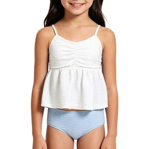 grehava Girls Tankini Swimsuit 2-Piece Tankini Set Adjustable Straps and High Waisted Bathing Suit Swimwear Traje Bao Nias Size 8-9 Year Old White Blue