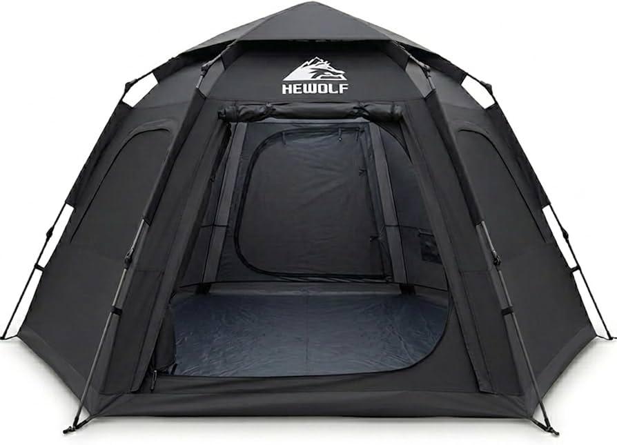 Hewolf Instant Tent for 4-6 Person Camping, Waterproof Easy Pop Up Tent Sets Up in 60 Seconds for Family Outdoor Hiking & Backpacking with Carry Bag(Blue-4)