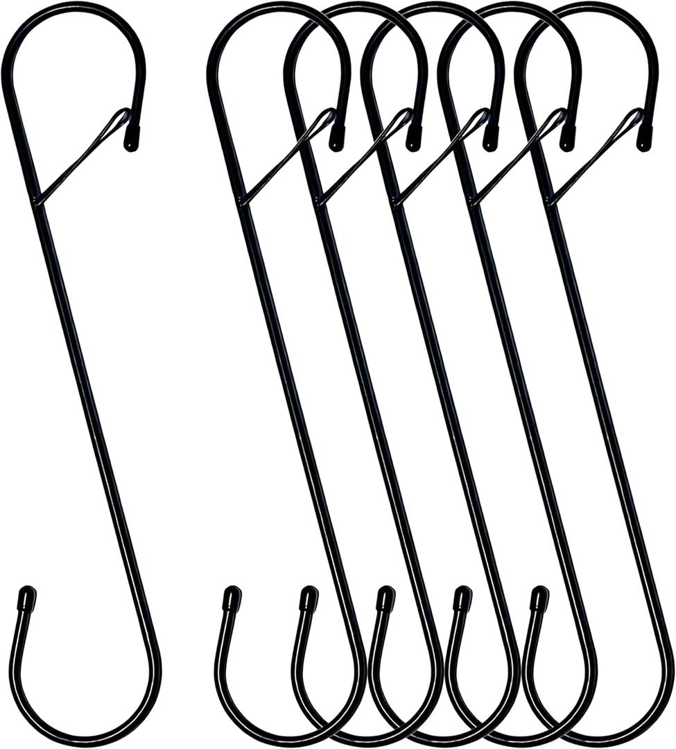 6Pcs S Hooks Hanging 12 inch Heavy Duty Large S Hooks with Safety Buckle, Long S Hook for Hanging Plant, Utility Hooks, Long Heavy Duty Hanging Hooks for Kitchen, Bathroom, Garden, Indoor, Outdoor