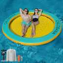 CALOBANA 10ft Circle Floating Dock, Inflatable Water Hammock Floating Ring with Mesh Inflatable Water Raft for Ocean Summer Party Adults, Yellow