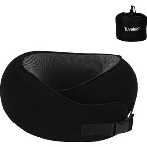 Tuvalud Travel Neck Pillow,360 Surround Support, Memory Foam Travel Pillow with Adjustable Buckle for Airplanes, Cars & Office Naps (Black)
