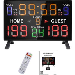 LUCKY TIME Basketball Scoreboard with Shot Clock, 12/14/24/30/25/60 Seconds, Upgraded Thickening Digital Scoreboard with Remote, Battery Powered Electronic Scoreboard for Indoor Outdoor