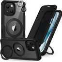 CENHUFO for iPhone 15 Case, Privacy Phone Case [Compatible with Magsafe] Built-in Tempered Glass Privacy Screen Protector and Magnetic Ring Stand, Full Body Shockproof Clear Camera Lens Cover -Black