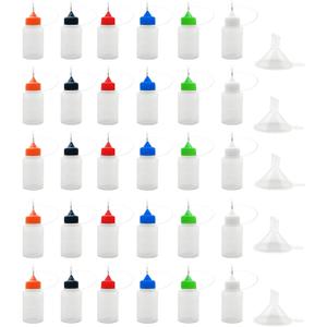 30 Pcs Precision Tip Applicator Bottles, 0.5 Ounce Translucent Glue Bottles, with 5 Mini Funnel, Multicolor Lids