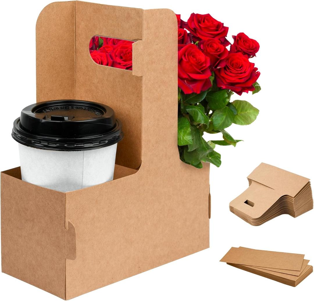 30 Pack Back to School Appreciation Gifts,2 Cup Drink Carrier with Handle, Kraft Flower Bags Floral Wrap Packing Box,Thank You Gift for Teacher Appreciation,Birthday Wedding Graduation Party Gift