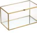 Hipiwe Gold Glass Decorative Rectangular Keepsake Shadow Box - Mini Garden Jewelry Display for Wedding Cards, Trinkets, Photos & Perfume - 8.3"x4.3"x4.3"