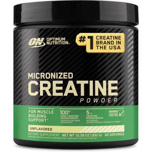 Optimum Nutrition Micronized Creatine Monohydrate Powder, Unflavored, 60 Servings, 300 Grams