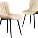 YOUNUOKE Beige Dining Chairs Set of 2 Upholstered Mid Century Modern Kitchen Chair Armless Faux Leather Side Chair with Back Metal Leg for Living Room