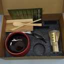 Annie & Mia Design Matcha Whisk Set (9pcs), Japanese Tea Matcha Set includes Ceramic Matcha Bowl, Bamboo Matcha Whisk (chasen), Ceramic Matcha Whisk holder, Bamboo Matcha Spoon (chashaku). Red color.