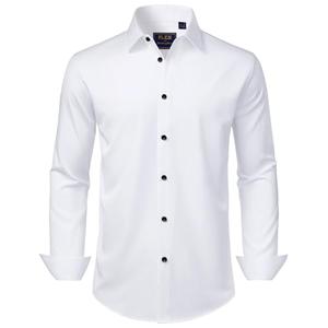 J.VER White Dress Shirt for Men Stretch Long Sleeve Formal Shirt Solid Business Casual Button Down Shirts for Wedding Prom