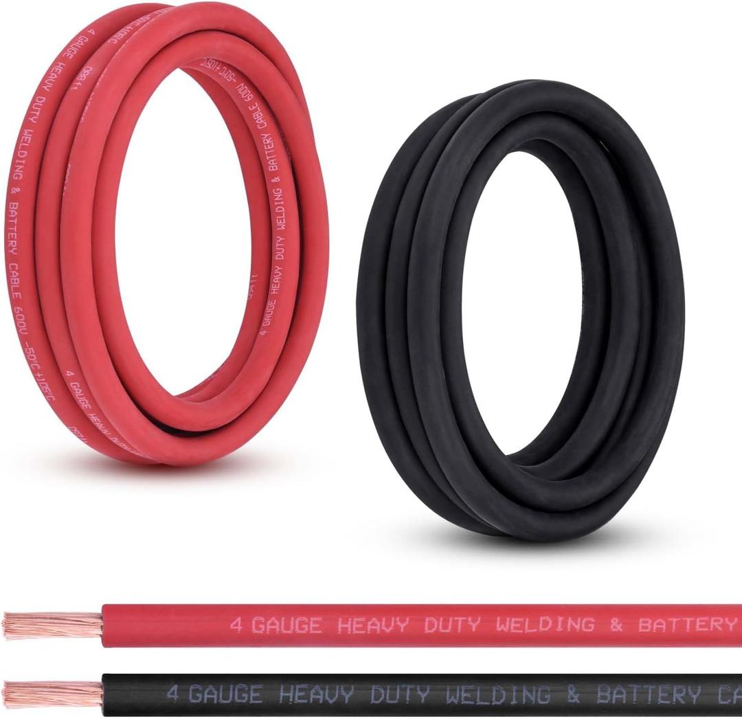 4 Gauge Battery Cable, 10FT Red + 10FT Black 4 AWG Pure Copper Wire Welding Cable, for Automotive, Battery, Solar and Generator, Standard USA OFC Wire (4AWG, 10 FT Black +10FT Red)