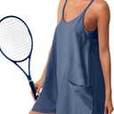 Athletic Dress for Women Hot Shot Mini Dress Onesie Oversized Romper Pockets Built-in Shorts Summer (Blue, S)