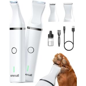 oneisall Dog Clippers with Double Blades, Cordless Small Pet Hair Grooming Trimmer, Low Noise for Trimming Dog's Hair Around Paws, Eyes, Ears, Face, Rump (White)
