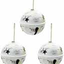 Nature Vibe Metal Christmas Bells Set of 3,Handpainted Large Jingle Bells for Rustic Christmas Ornaments,Sleigh Ringers with Jute as White Holiday Decor or Woodland Ornaments