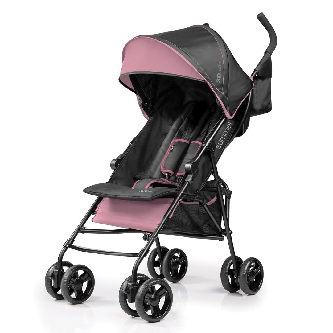 Summer by Ingenuity 3D Mini Convenience Stroller  Lightweight Stroller with Compact Fold, Multi-Position Recline, Canopy with Pop Out Sun Visor and More  Umbrella Stroller for Travel, Pink